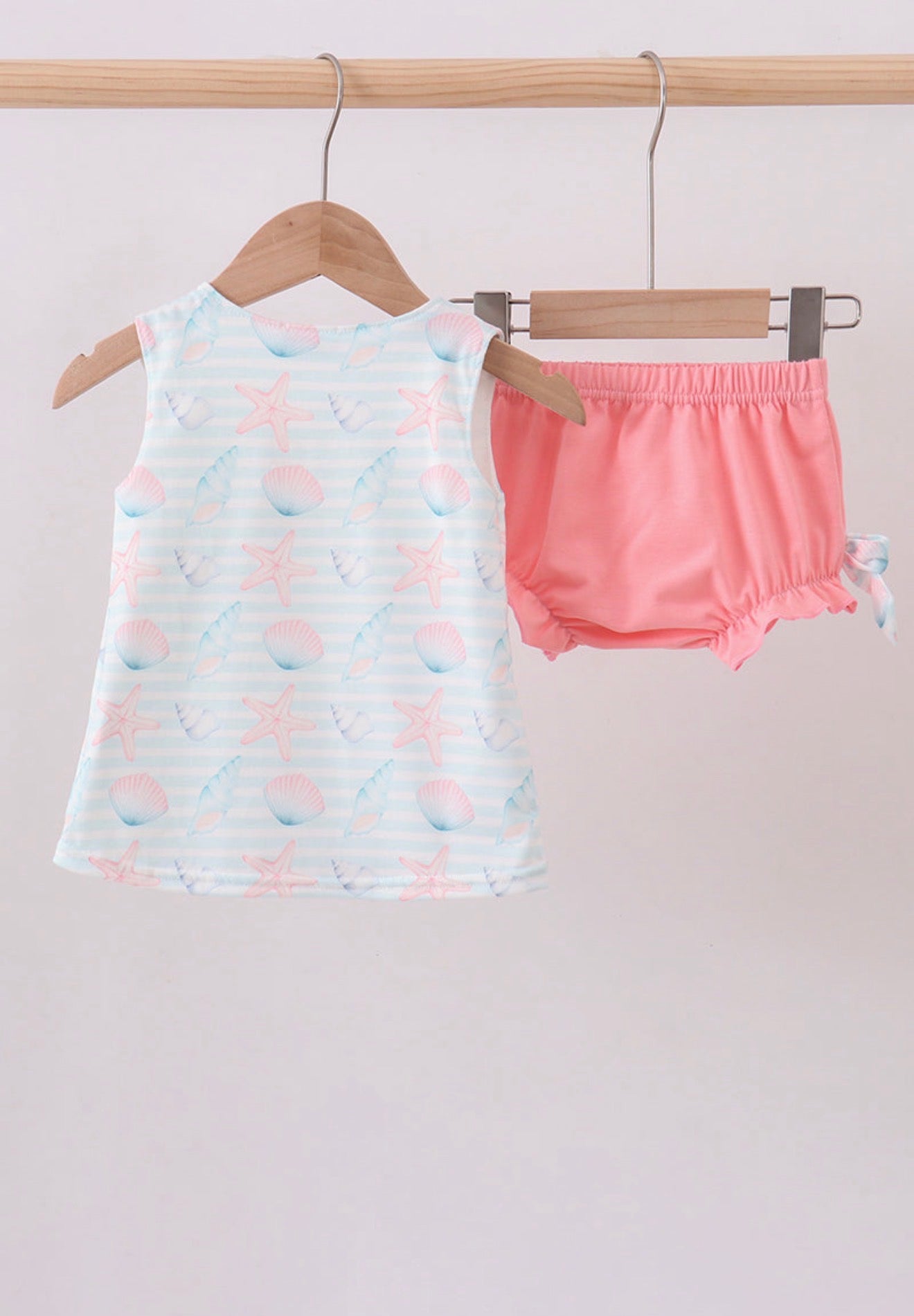 Pink shell starfish embroidery bow bloomer set