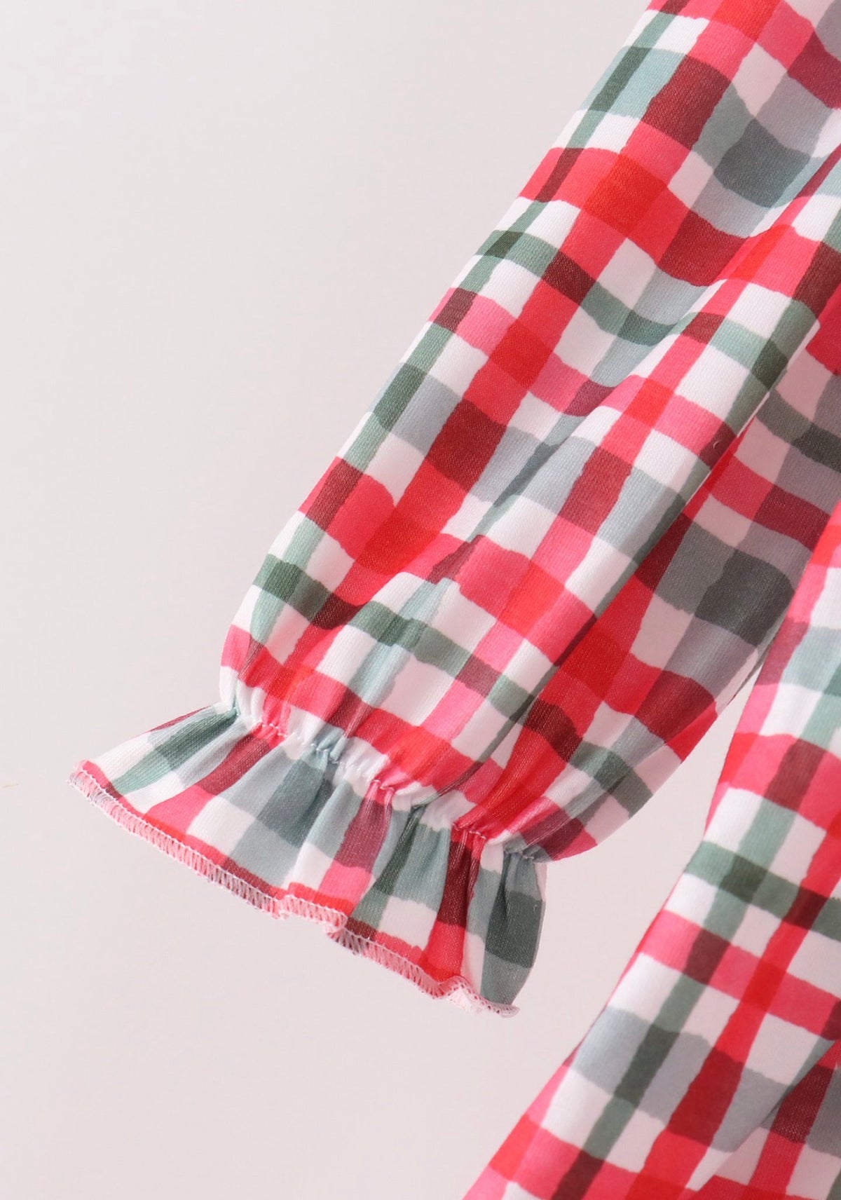 Green merry christmas embroidery plaid ruffle pants set