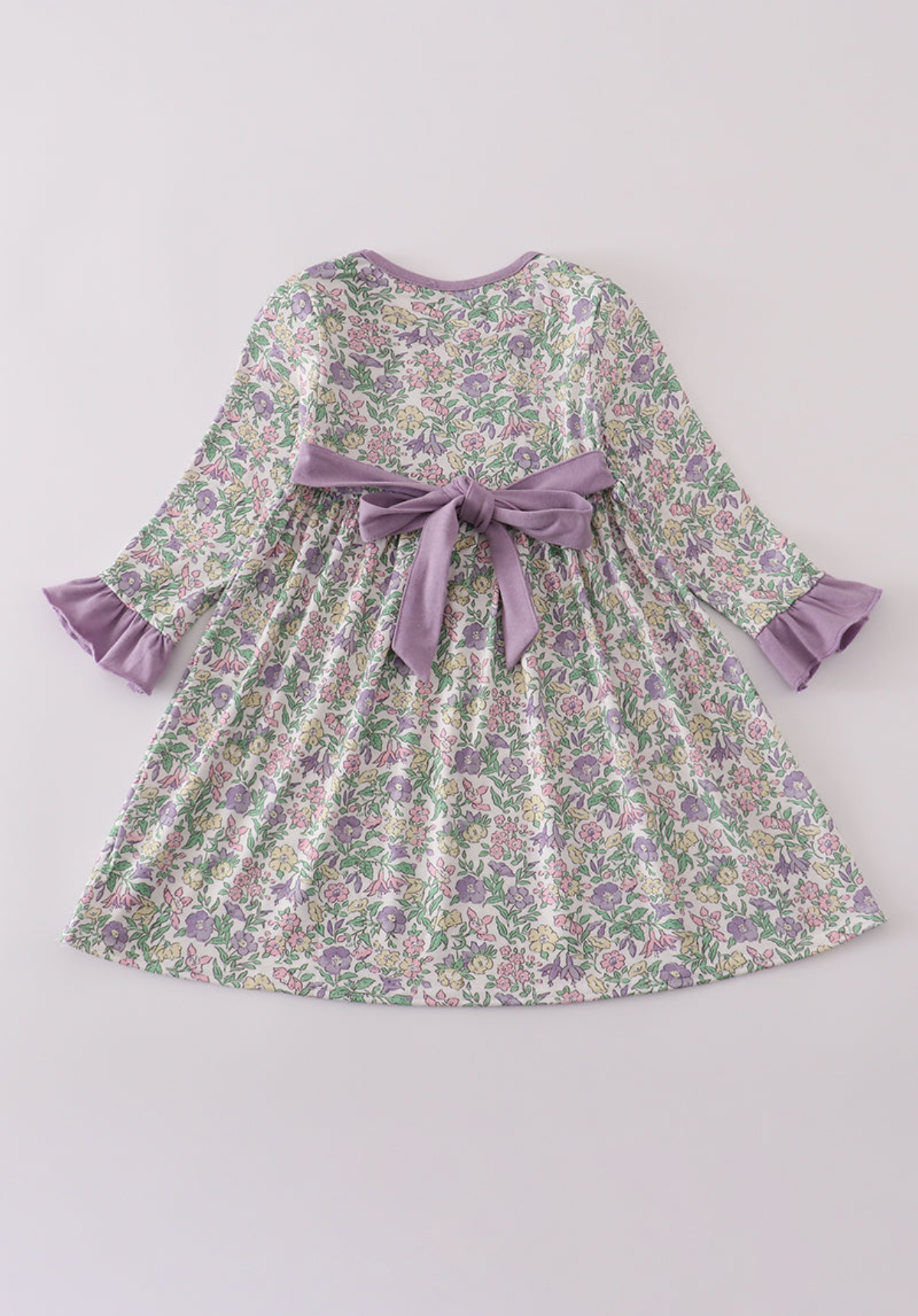 Purple floral print ruffle dress