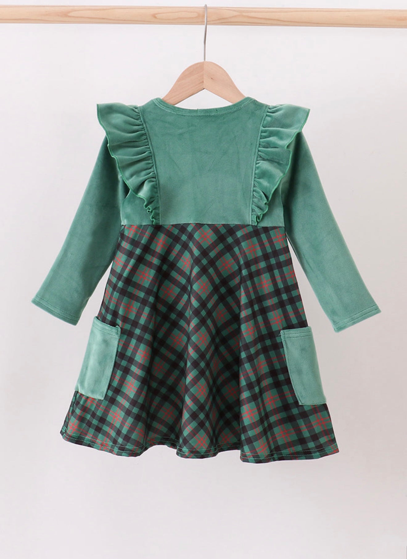 Forest Velvet Ruffle Dress