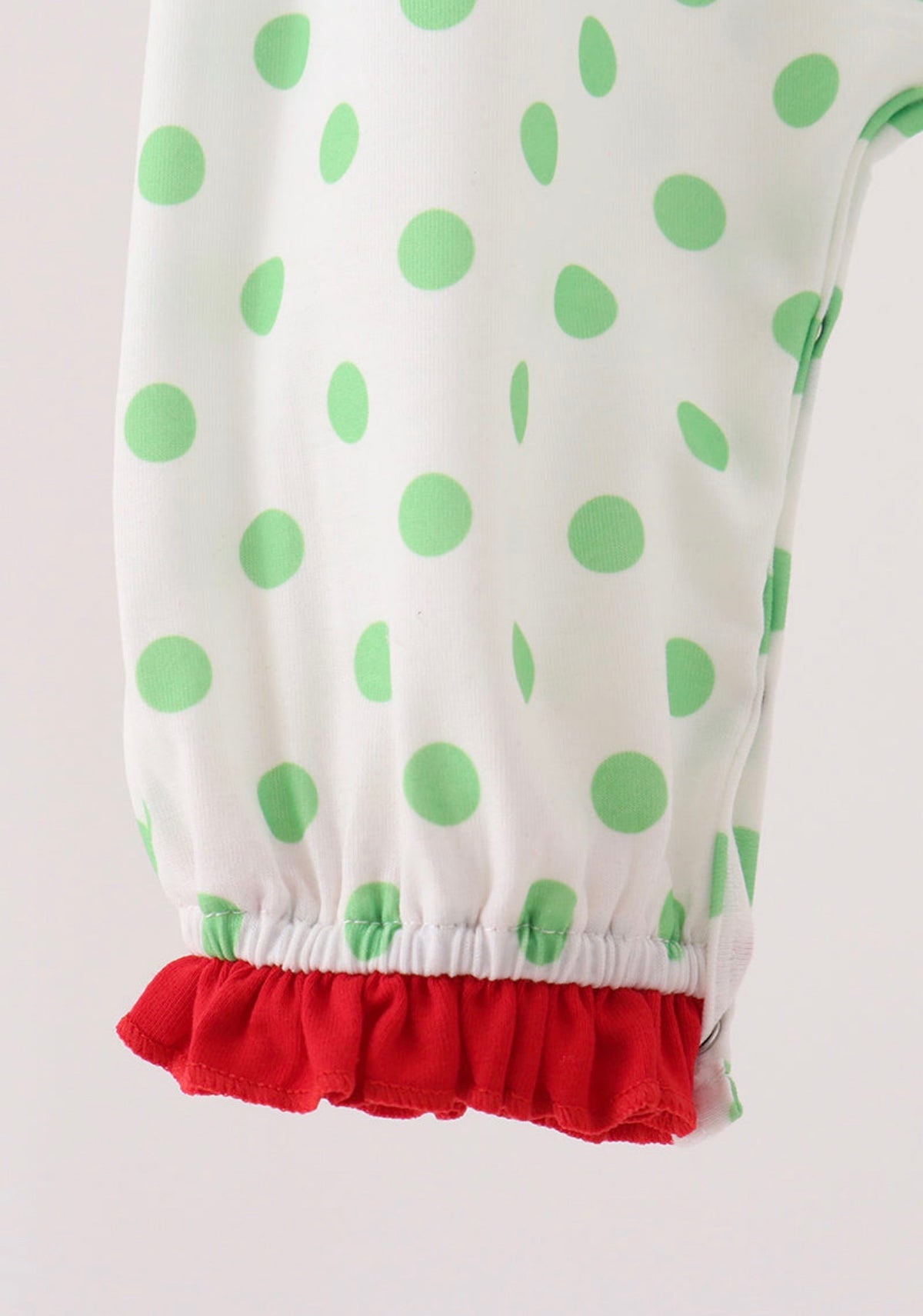 Green grinch embroidery ruffle dot romper