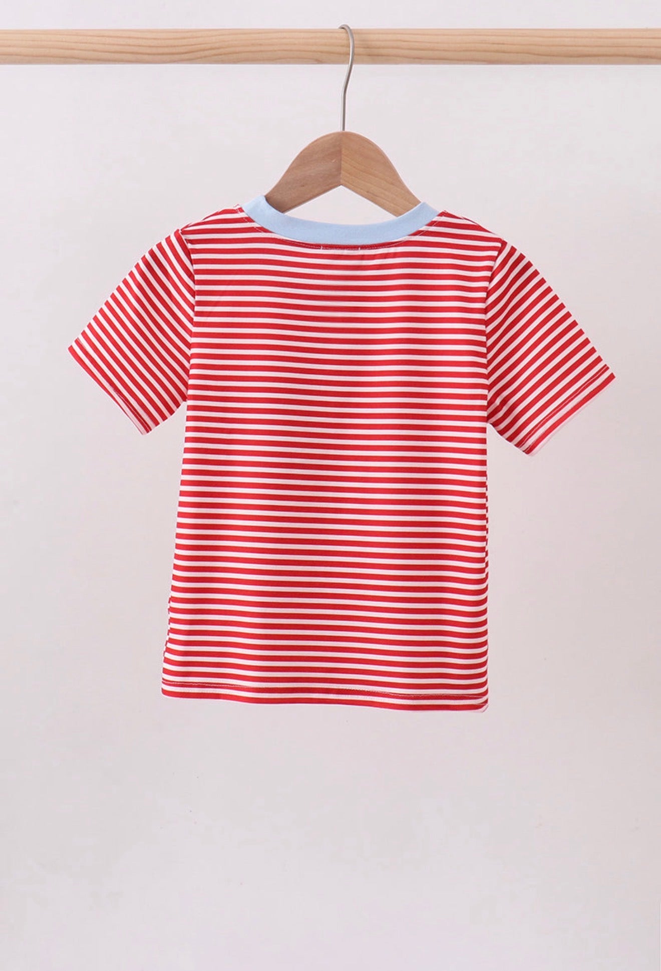 Red stripe flag french knot top