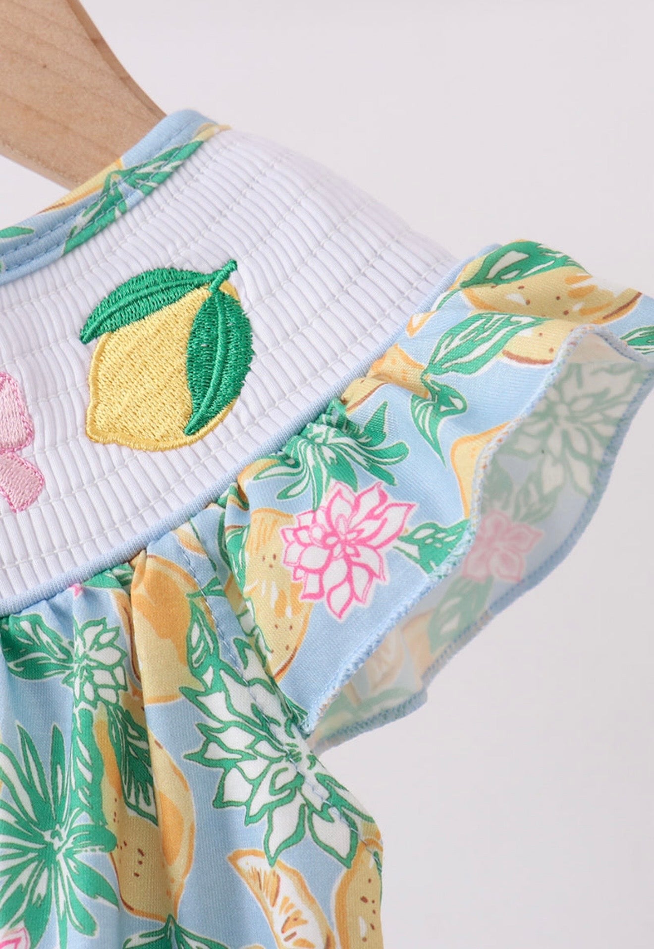 Green lemon smocked ruffle bubble