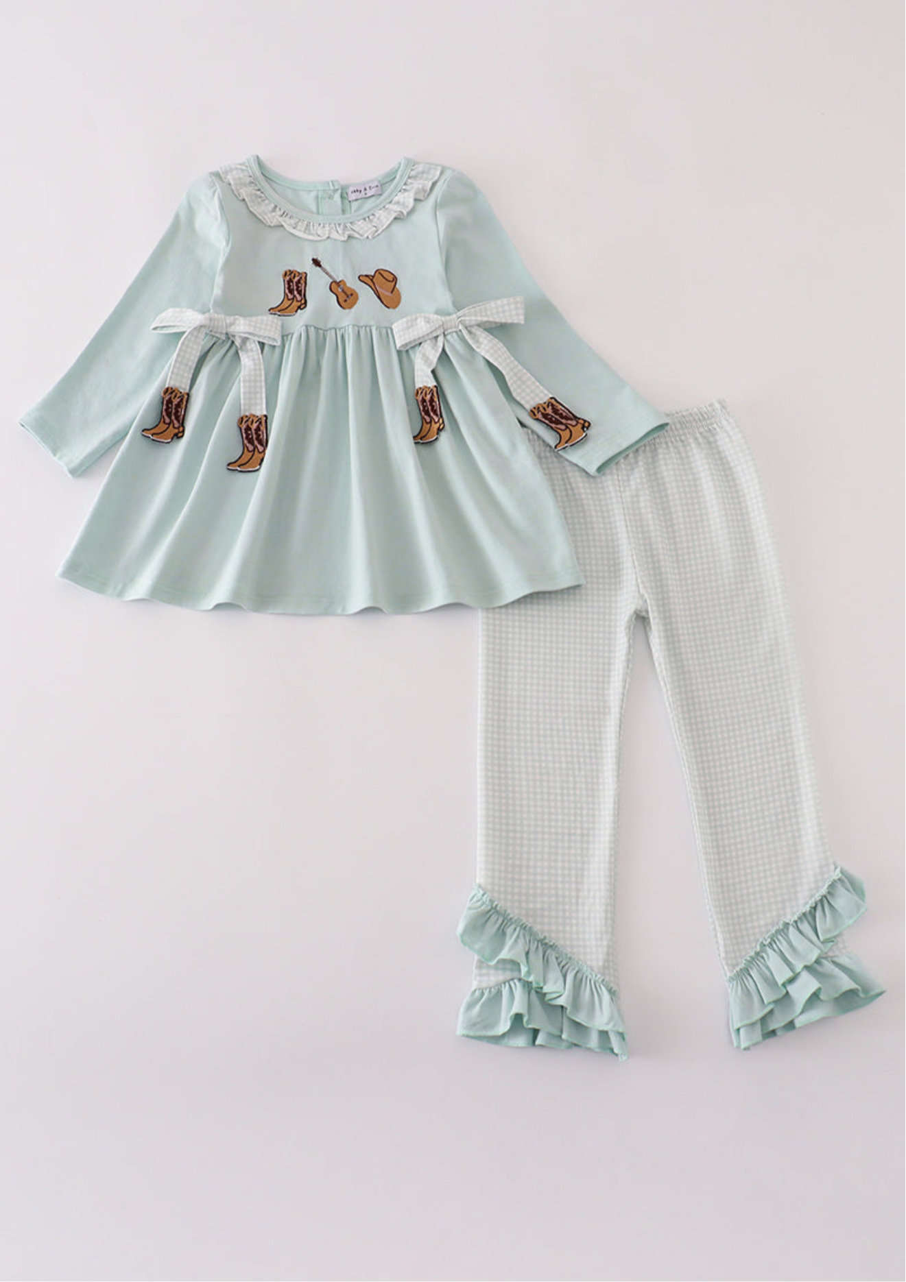 Blue boots embroidery ruffle pants set
