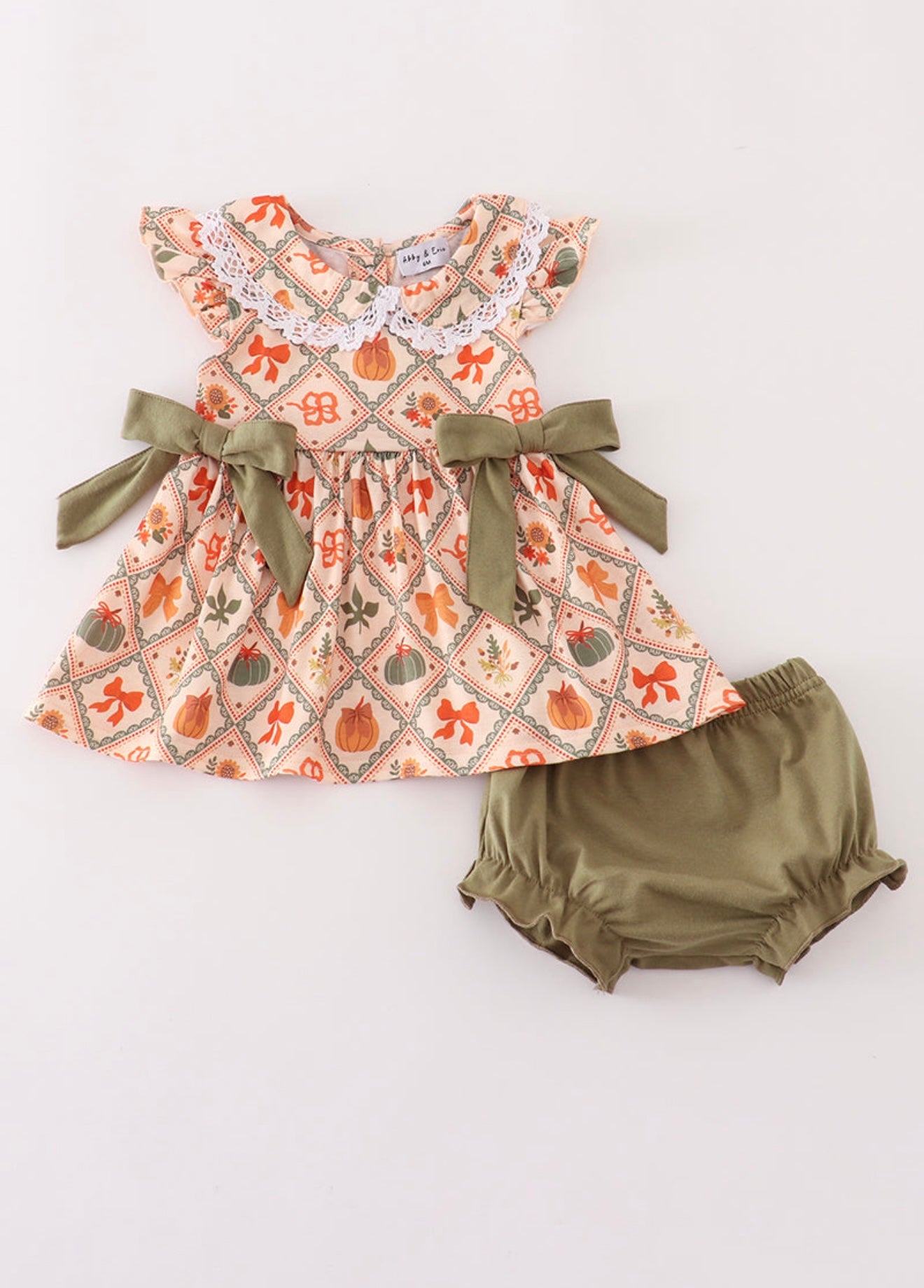 Green pumpkin bow print girl bloomer set