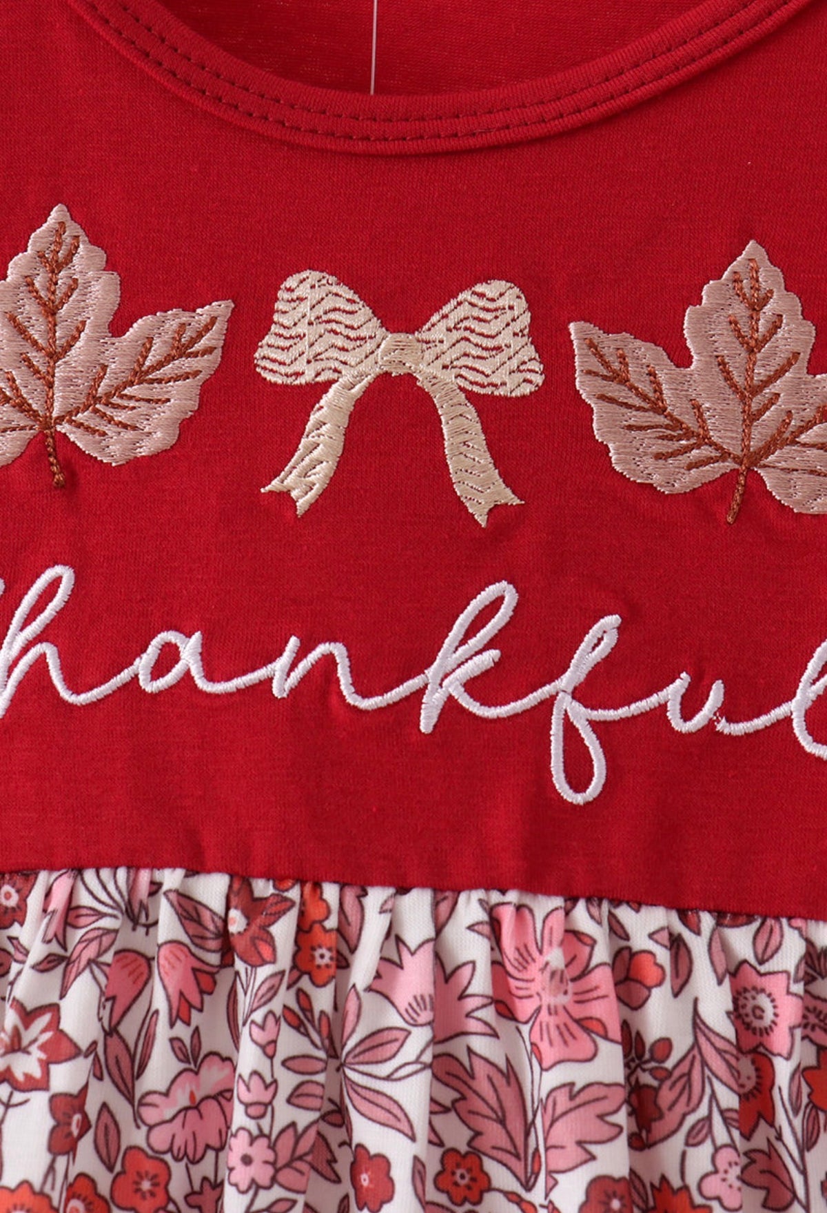 Maroon thankful leaves floral embroidey dress