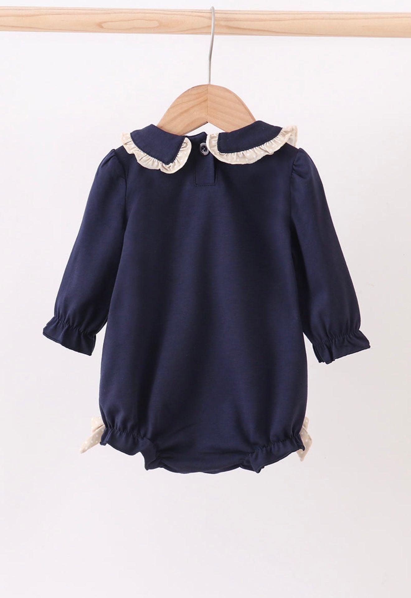 Navy nativity “Oh Holy Night” embroidery ruffle bubble