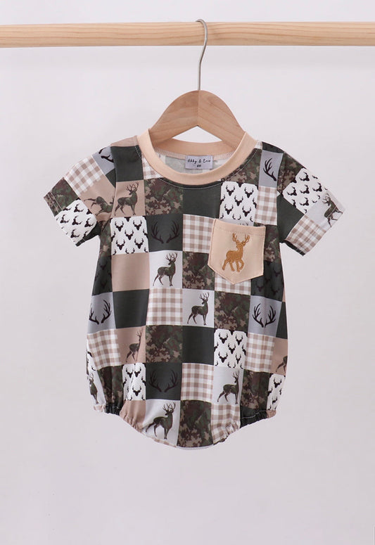 Green hunting deer embroidery checkered bubble