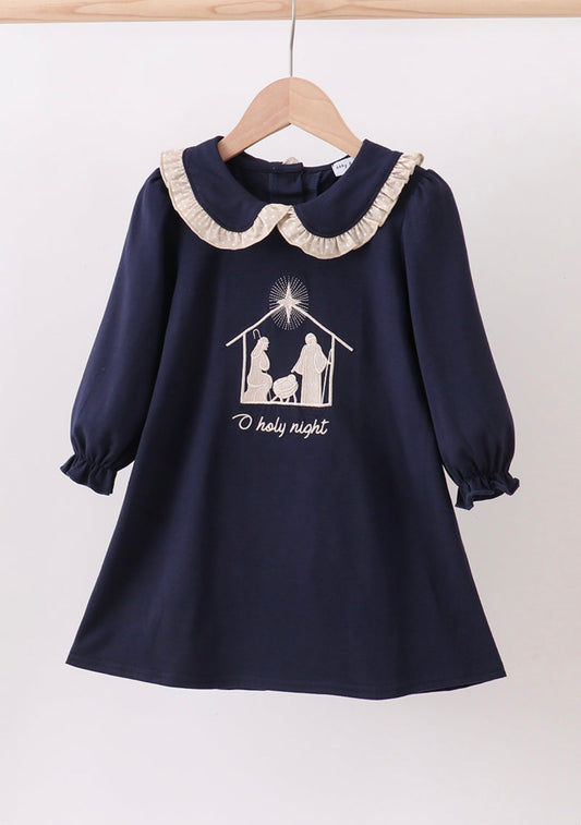 Navy nativity “Oh Holy Night” embroidery dress