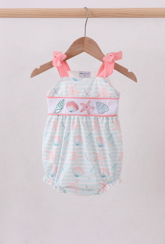Pink shell starfish embroidery bow bubble