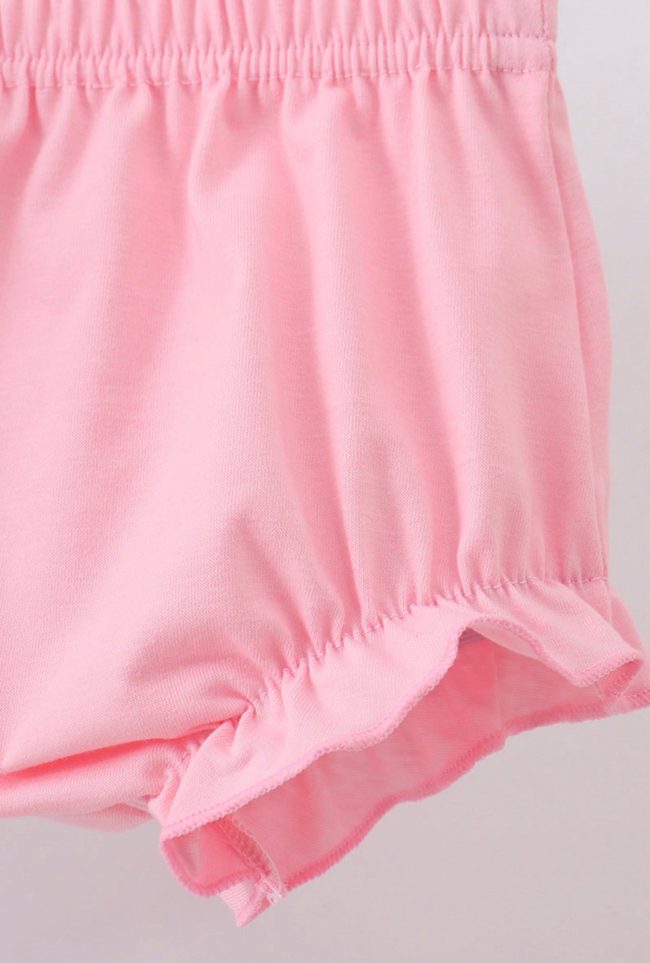 Pink character smocked ruffle bloomer set