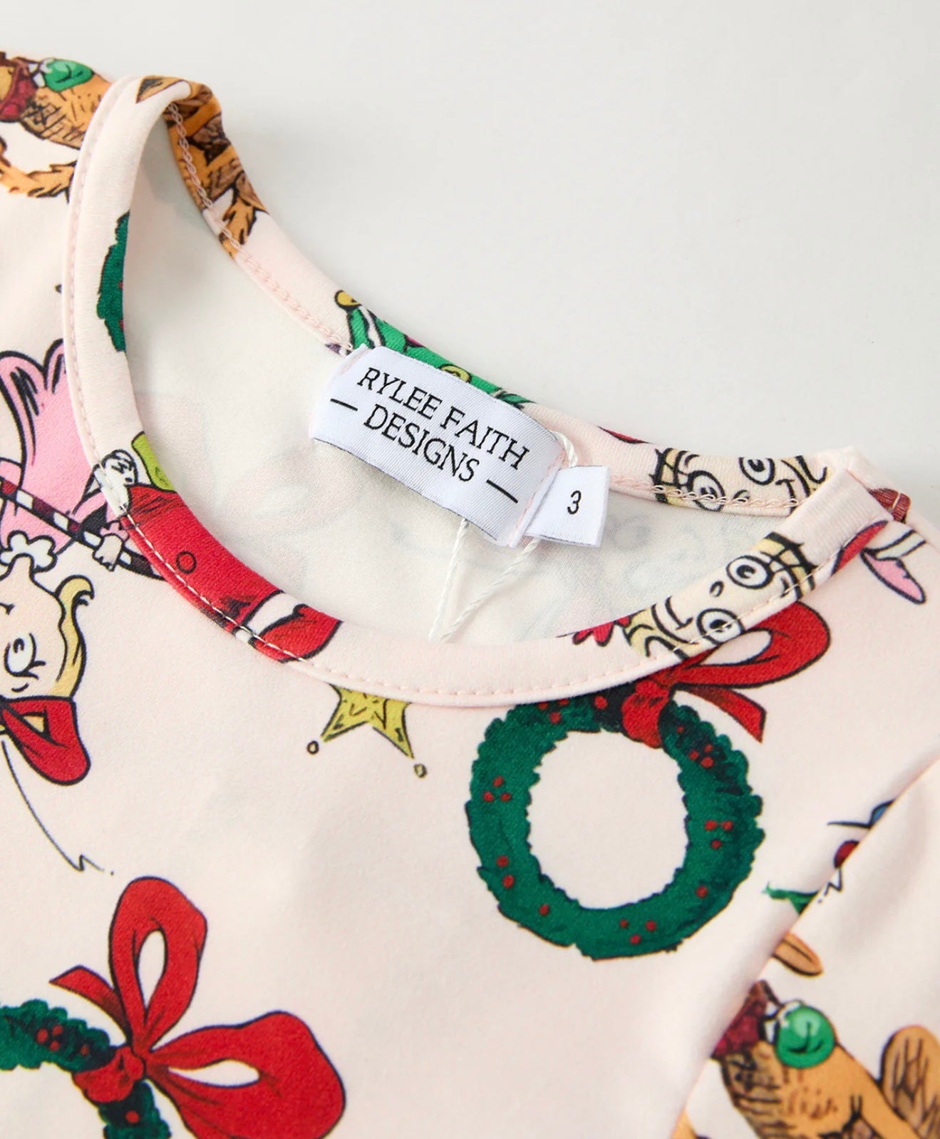 Christmas Character Print Girls Dress with Ruffle Sleeves