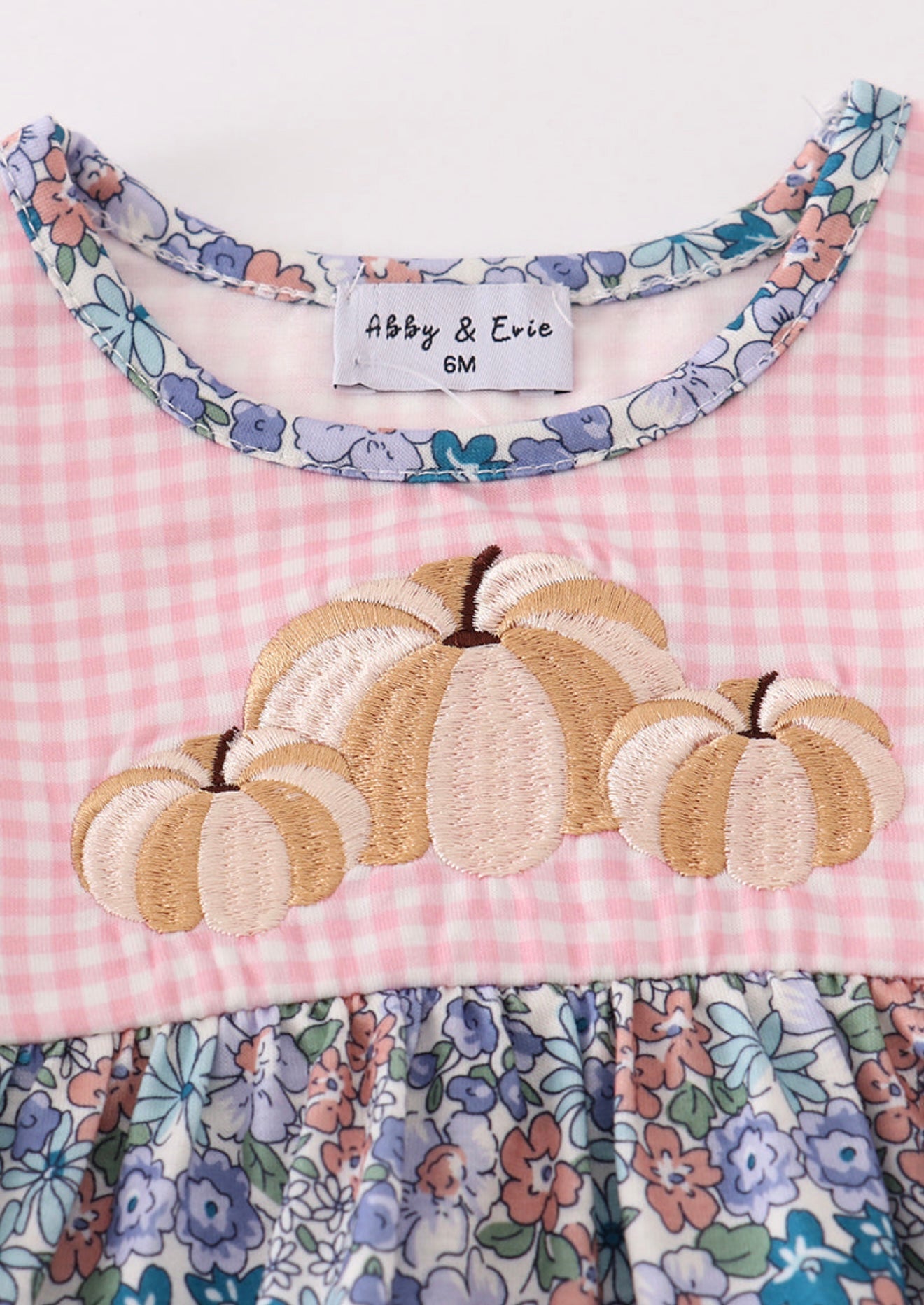 Blue floral pumpkin embroidery girl ruffle bloomer set