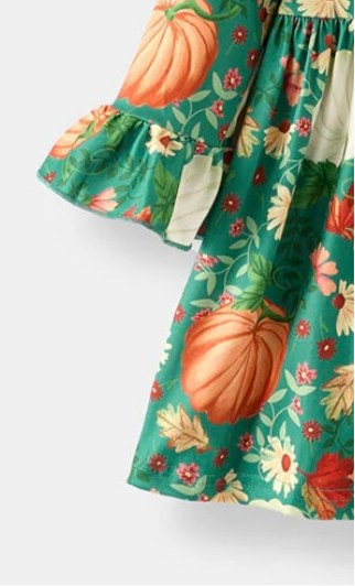 Thanksgiving Day Fall Girl’s Pumpkin Print Dress