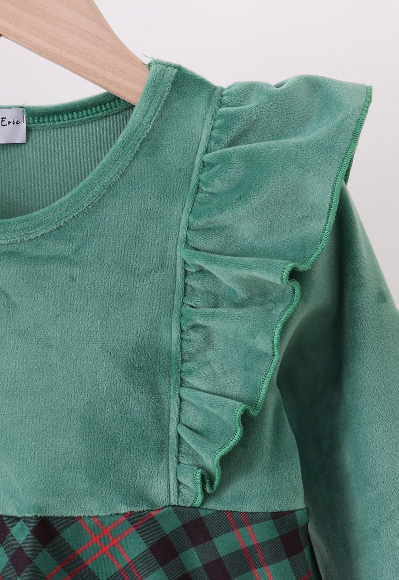 Forest Velvet Ruffle Dress