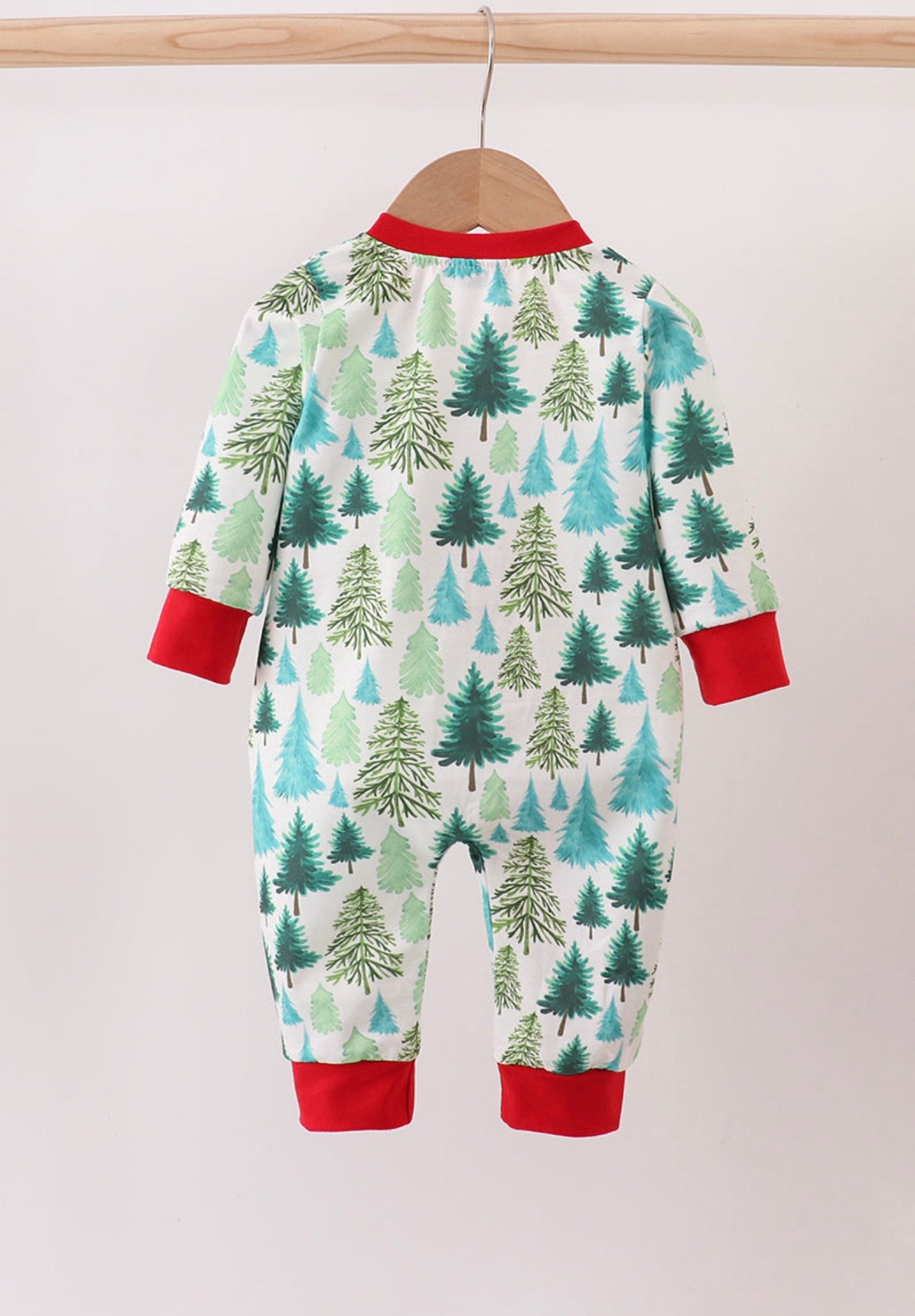 Green Christmas Tree Print Ruffle Girl Romper