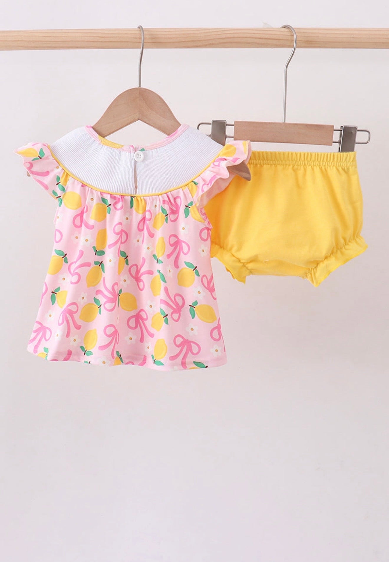 Pink lemon smocked bloomer set