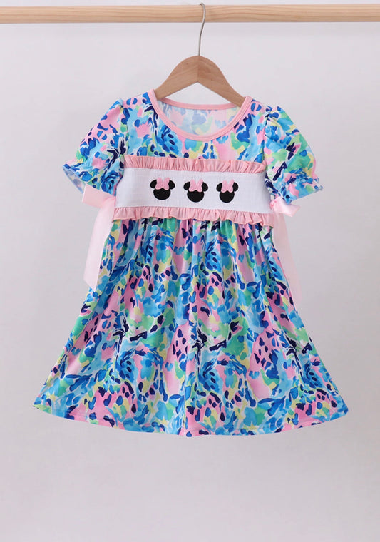 Pink character smocked ruffle dress