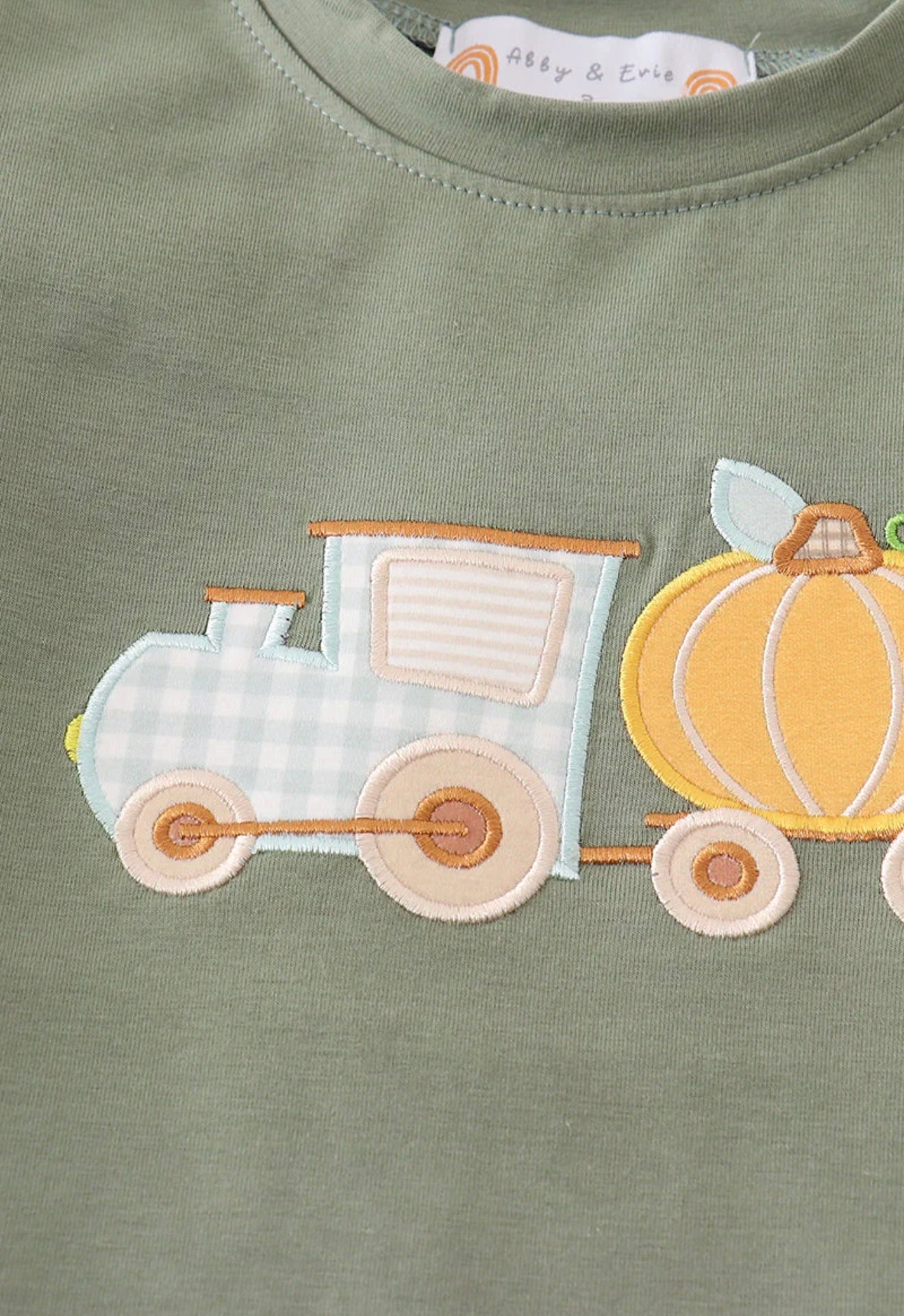 Green train pumpkin appliqué girl bubble