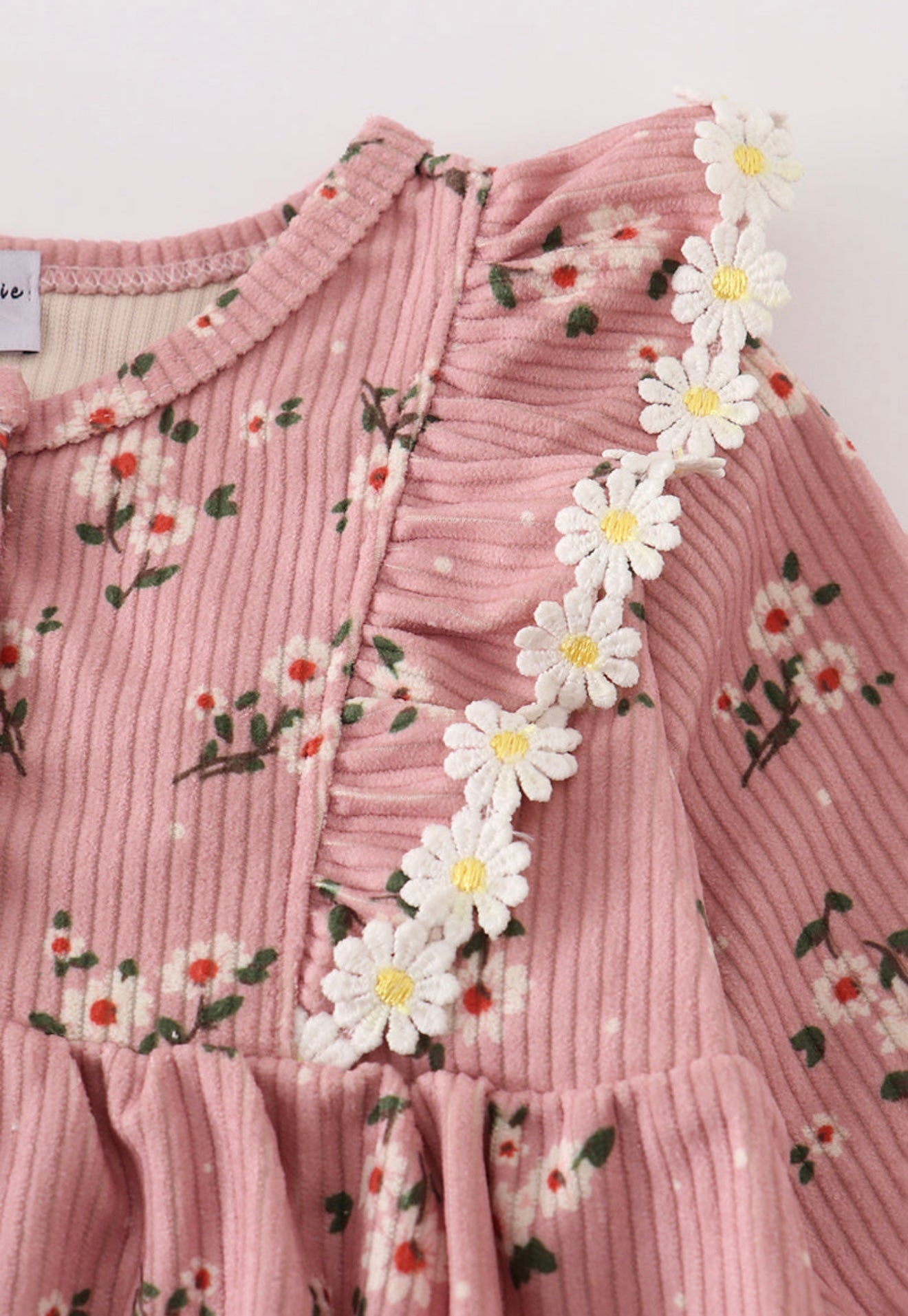 Floral corduroy lace ruffle girl bubble