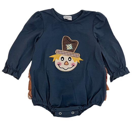 Navy scarecrow appliqué girl ruffle bubble