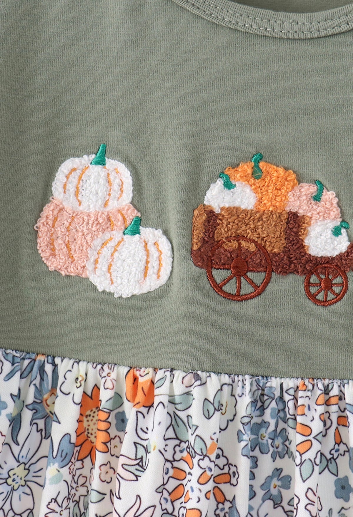 Green pumpkin french knot dress