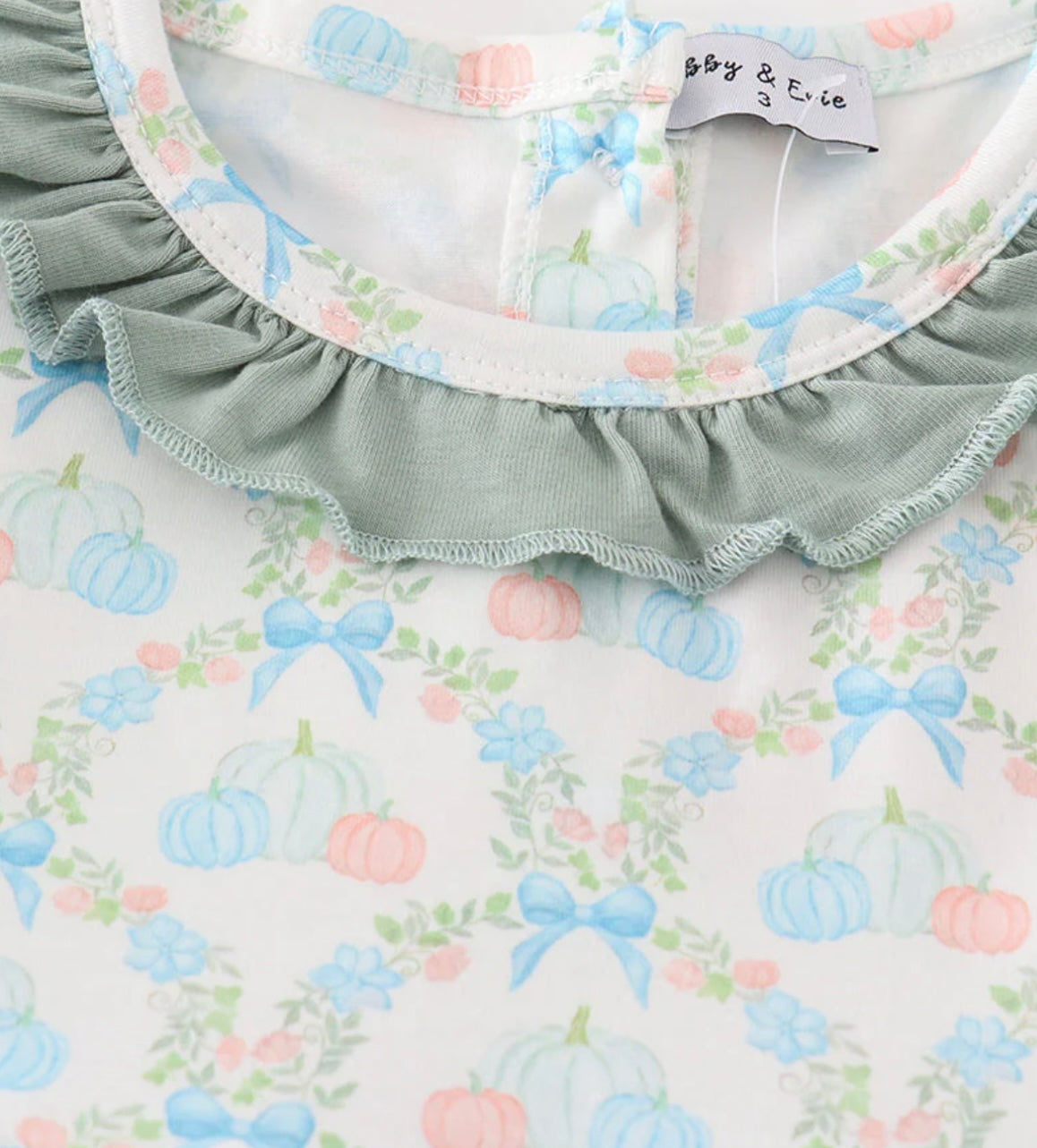Green pumpkin print girl dress