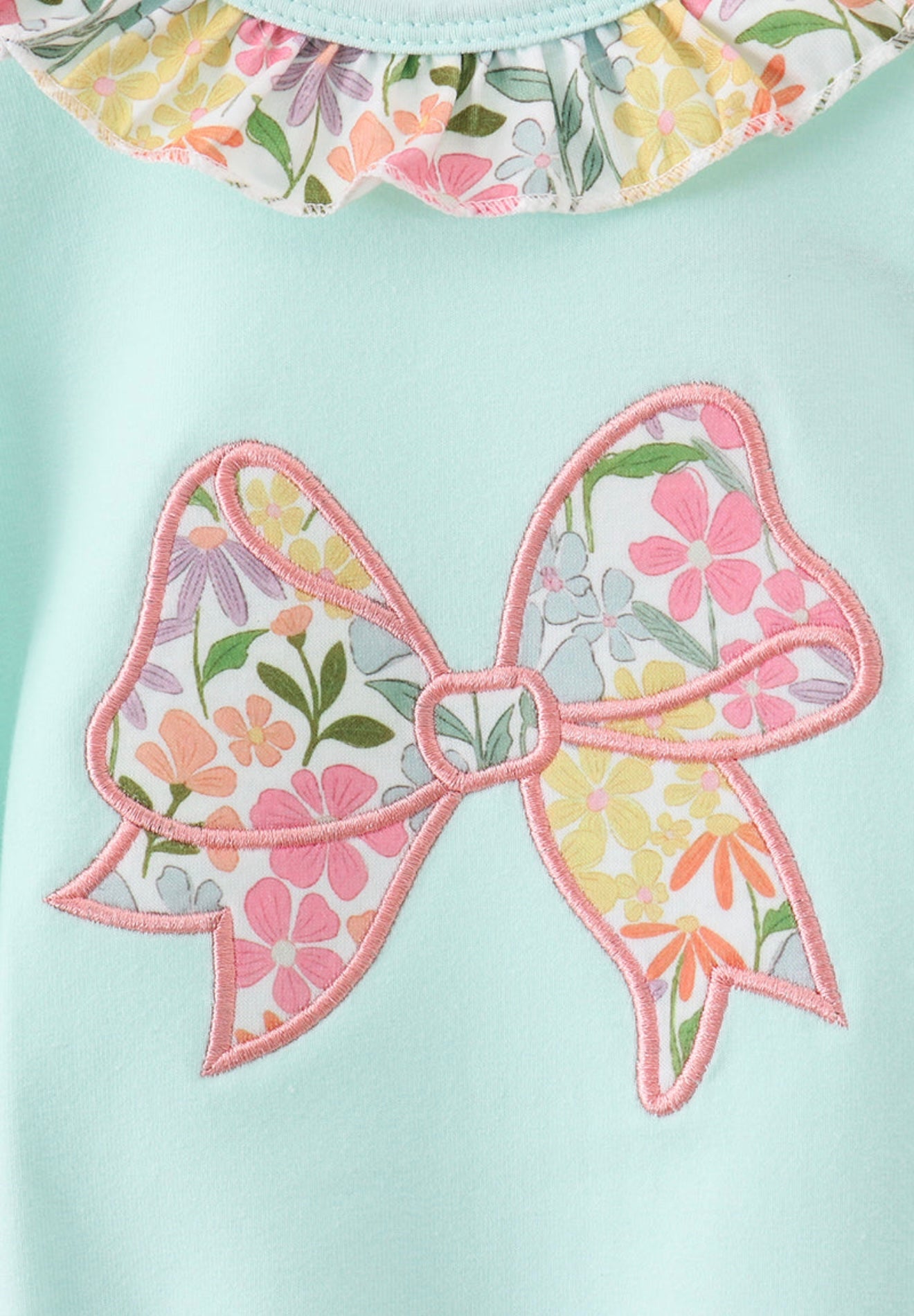 Blue bow floral appliqué ruffle bubble