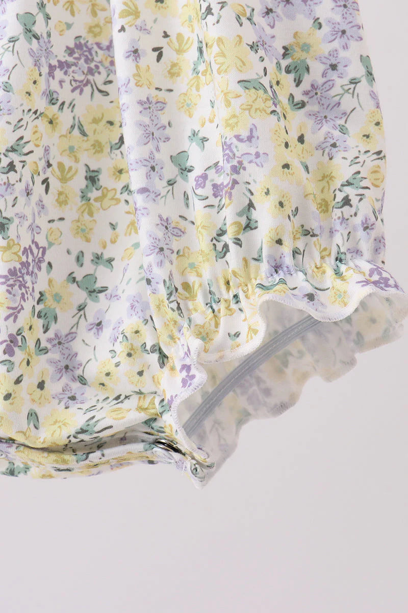 Golden meadow floral smocked ruffle bubble