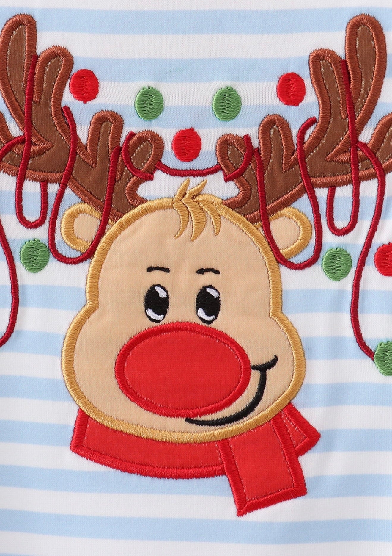 Blue stripe reindeer, appliqué boy romper