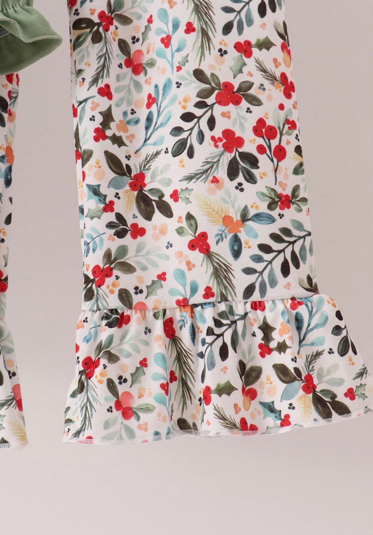 Sage Reindeer Applique Floral Ruffle Pants Set