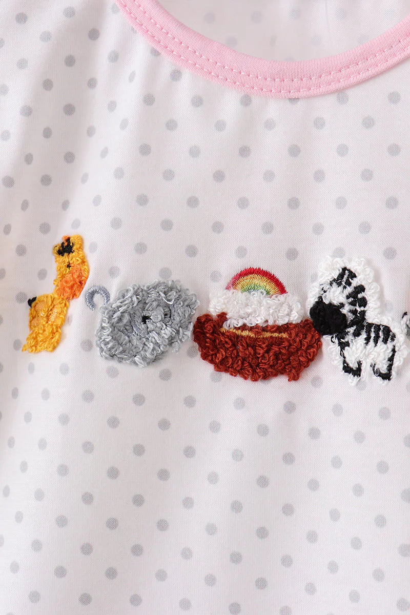 Pink Noah's Ark french knot ruffle bloomer set
