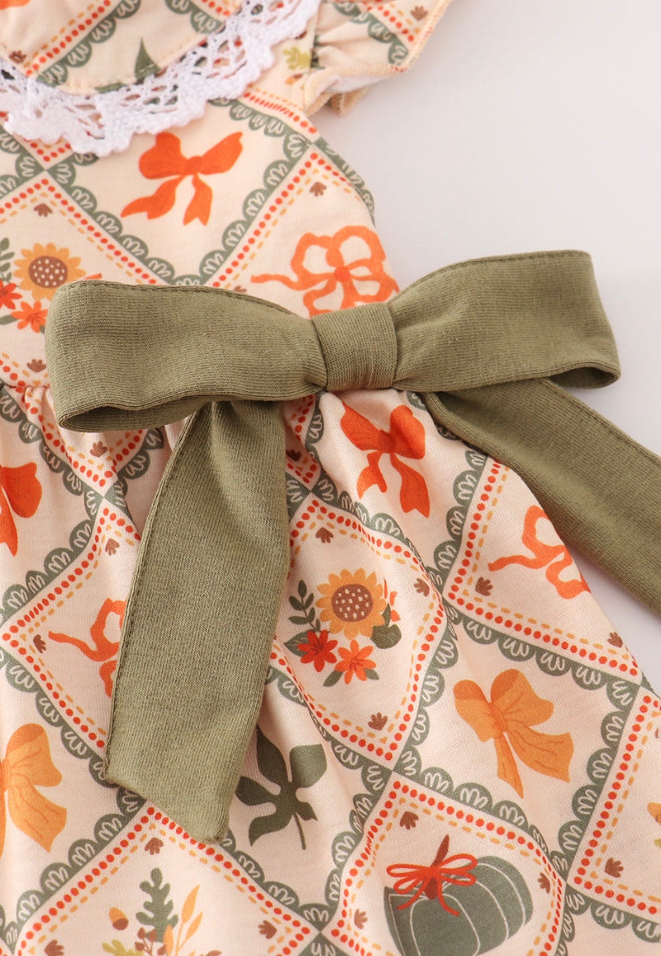 Green pumpkin bow print girl bloomer set
