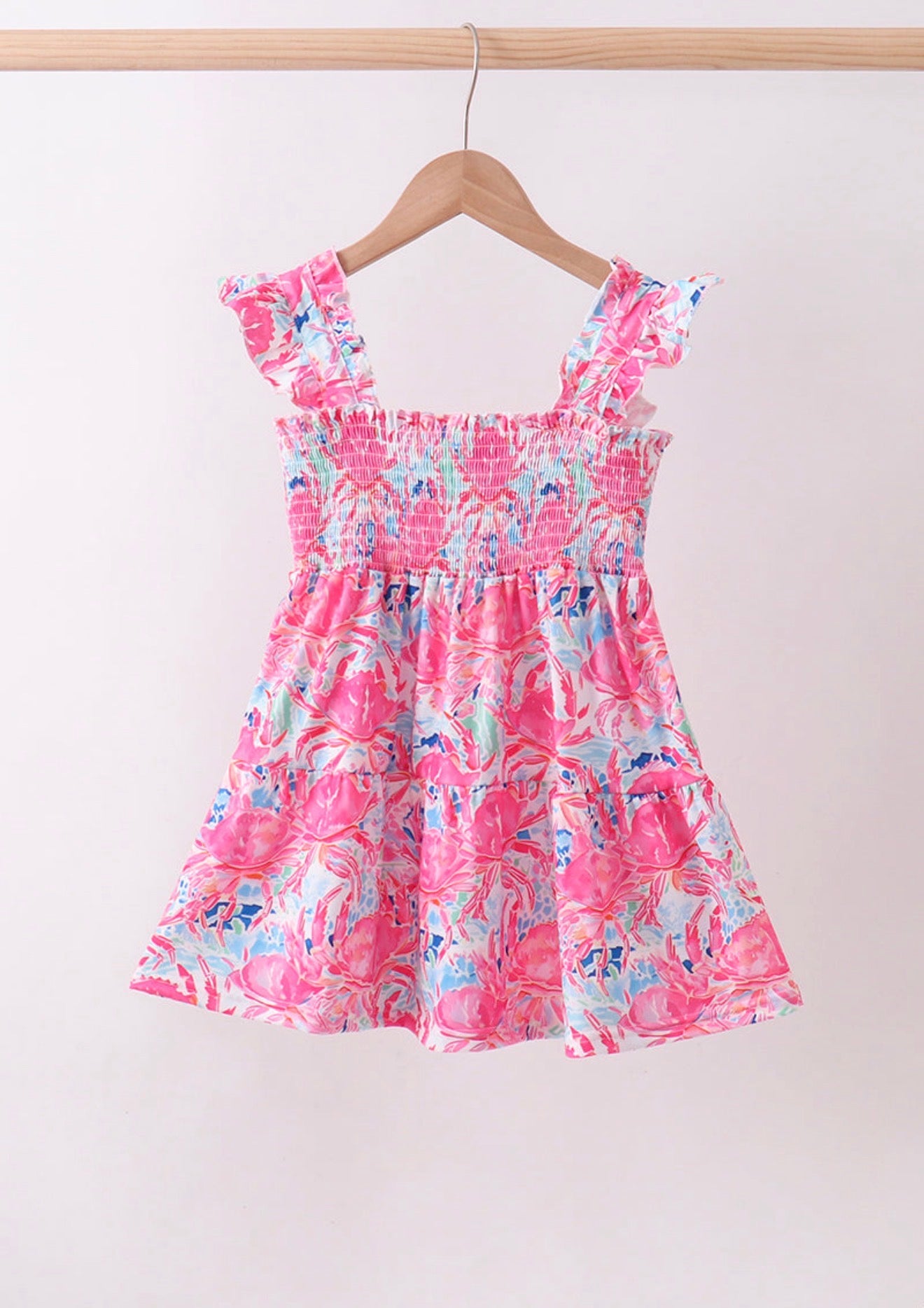 Pink floral smocked ruffle dress