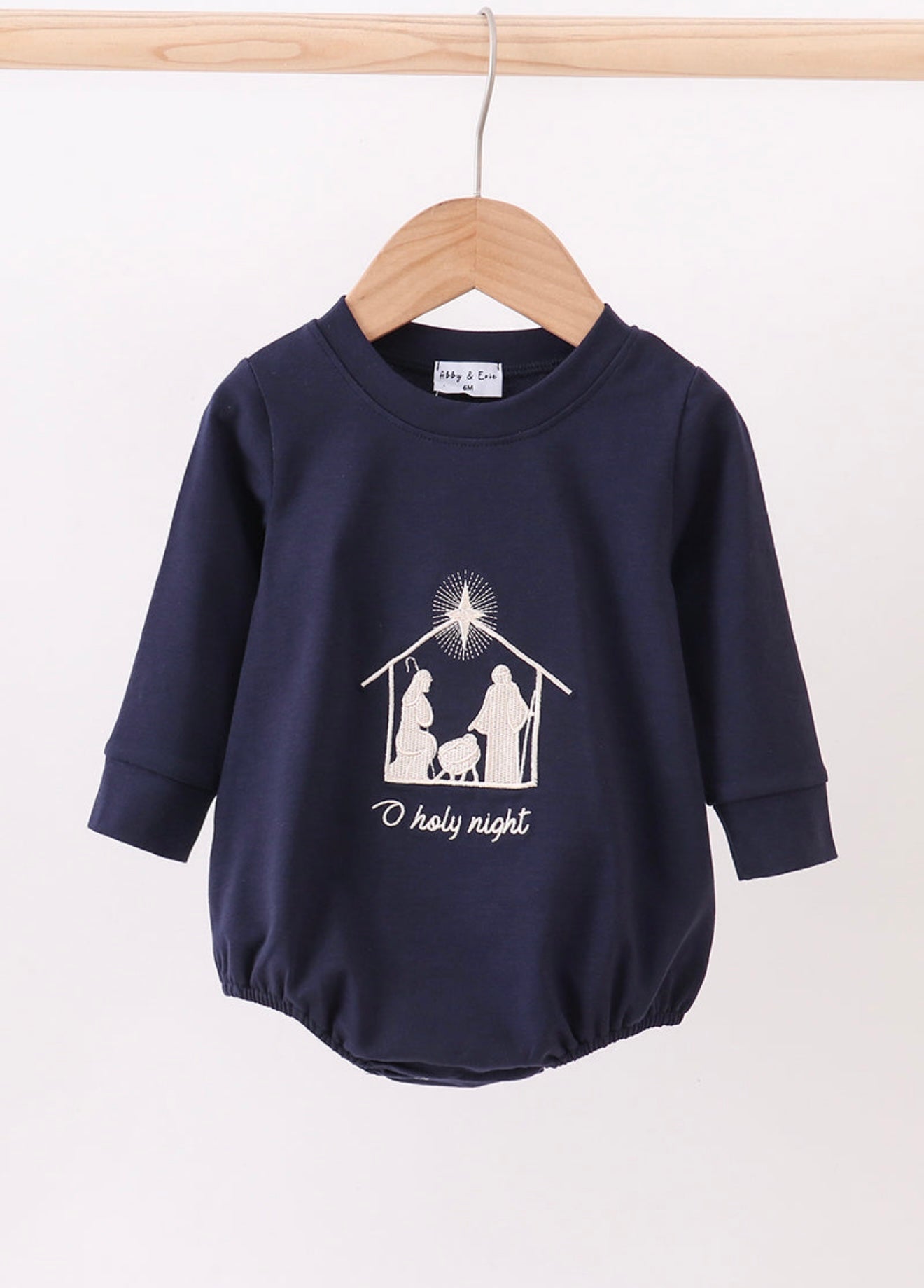 Navy nativity “Oh Holy Night” embroidery boy’s bubble