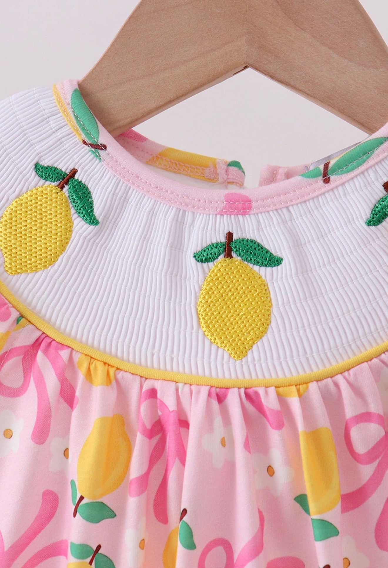 Pink lemon smocked bow print bubble