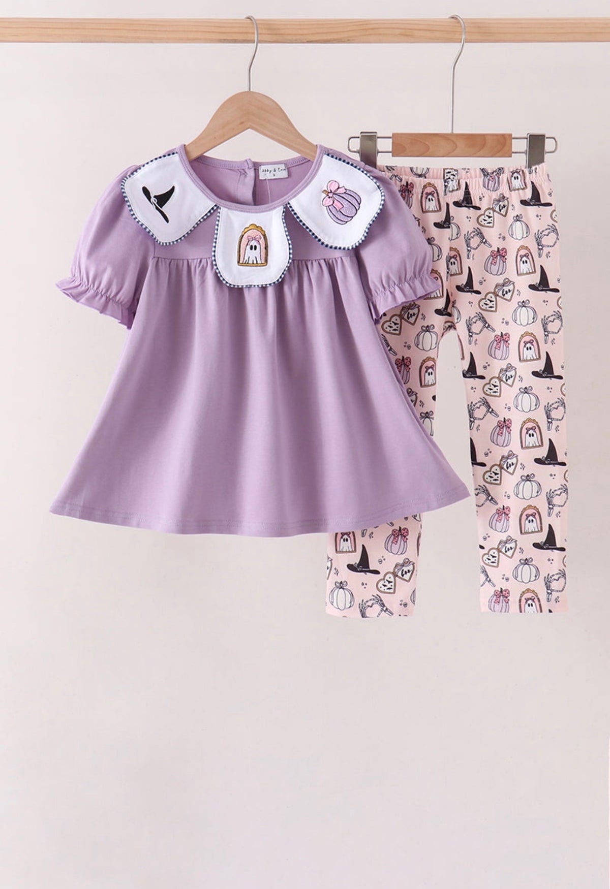 Purple spooky embroidery pants set