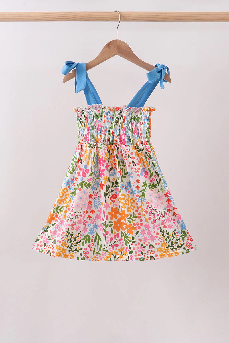 Summer floral print smocked dress