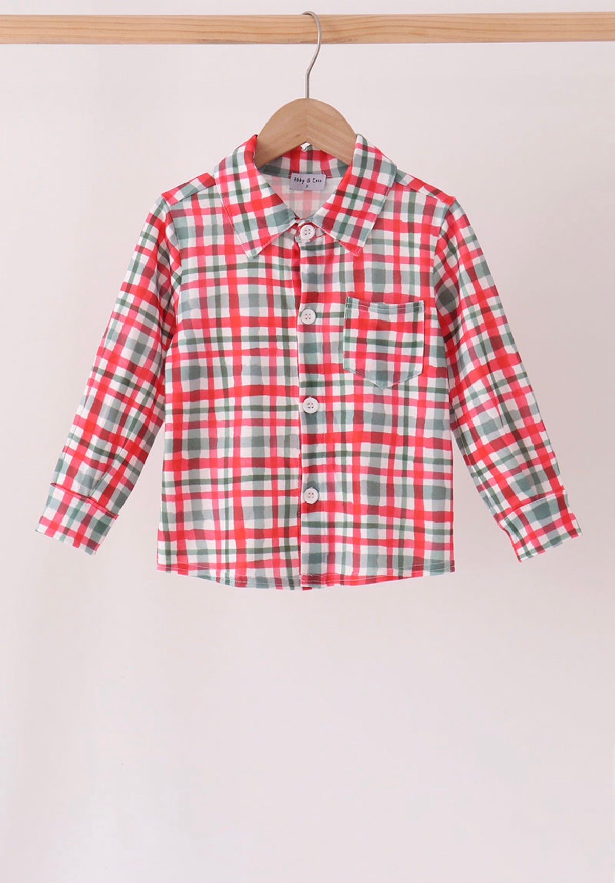 Red plaid pocket button down shirt