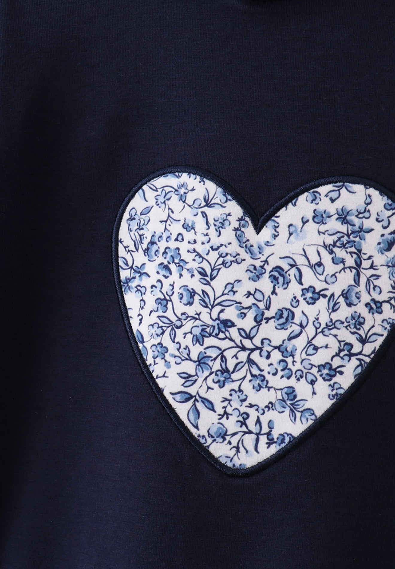 Navy heart floral appliqué hoodie