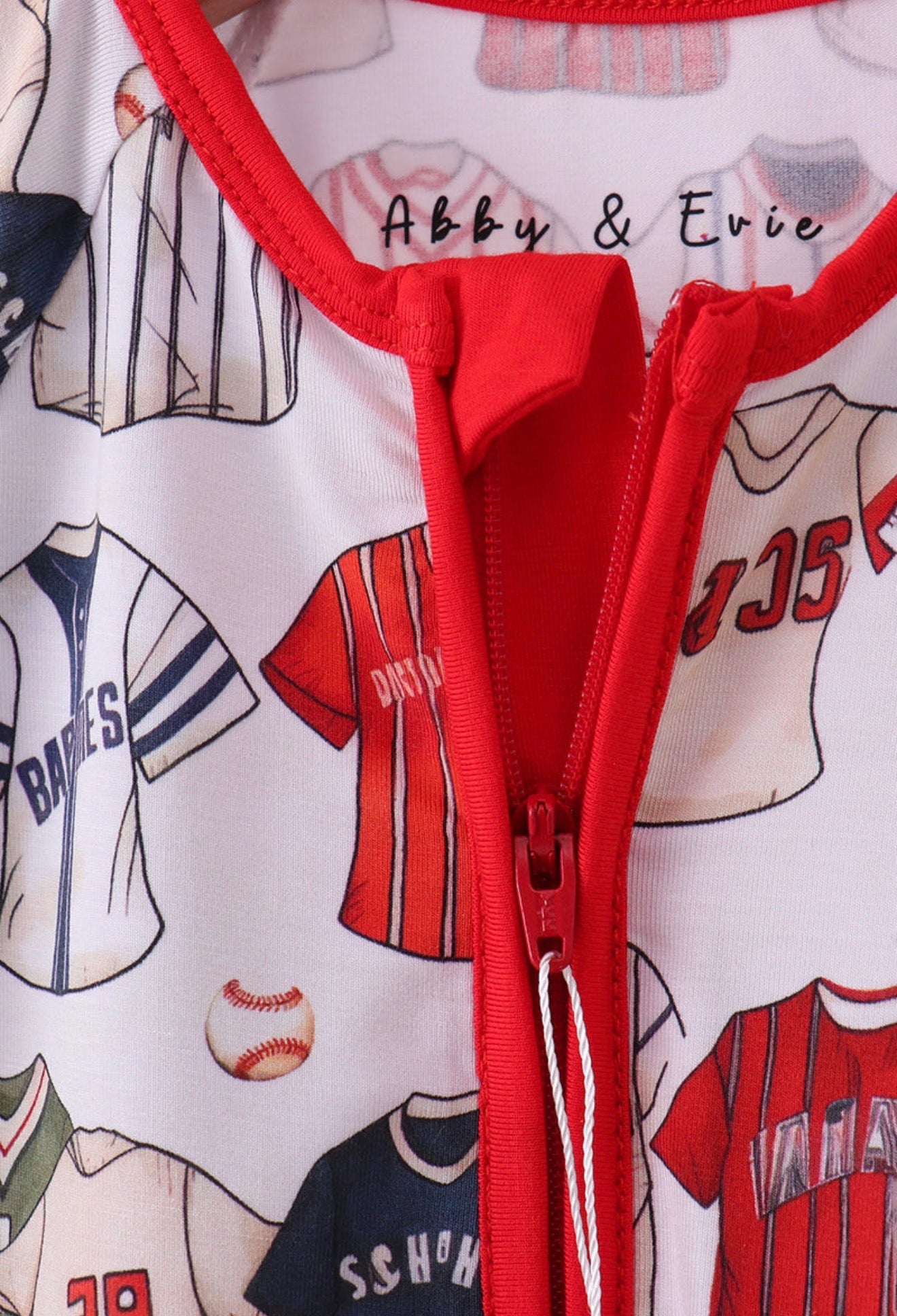 Red baseball bamboo romper