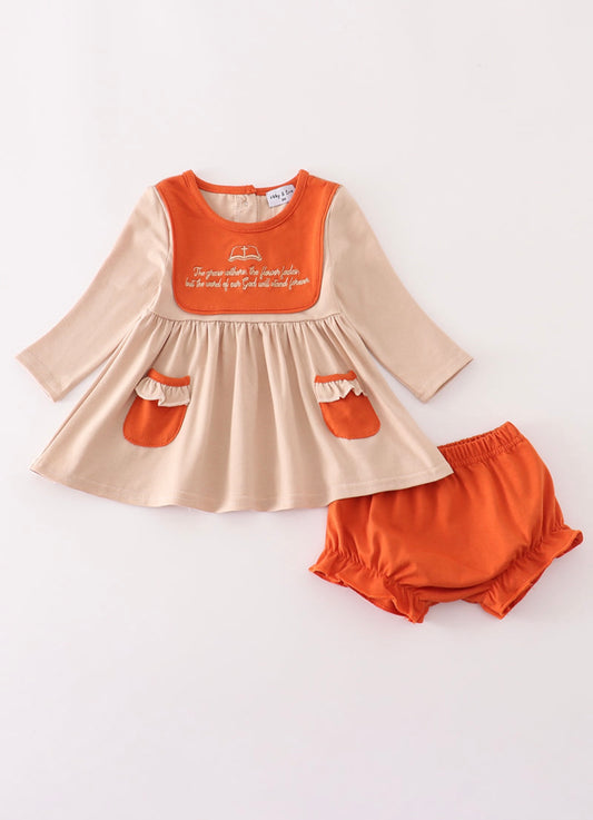 Rust Isaiah embroidery girl bloomer set