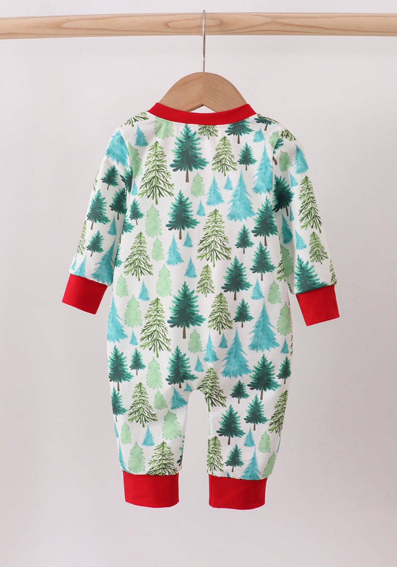 Green Christmas Tree Print Boy Romper
