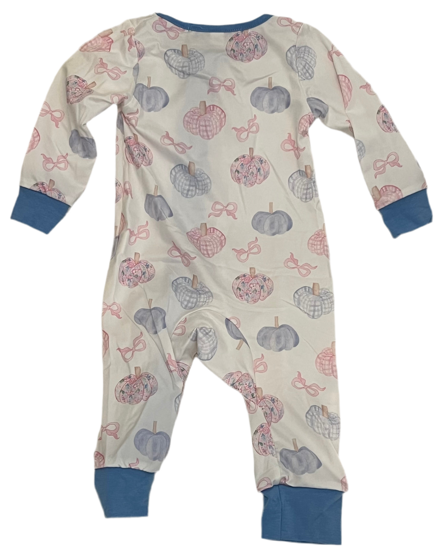 Blue pumpkin print girl romper