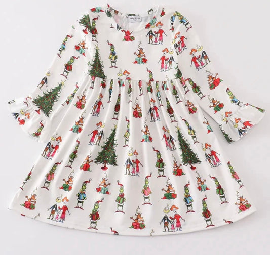 White Grinch Print Dress ￼