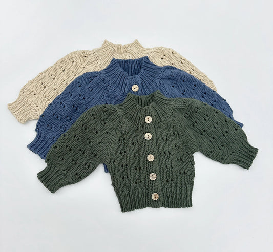 Teddy Chunky Pointelle Baby Cardigan