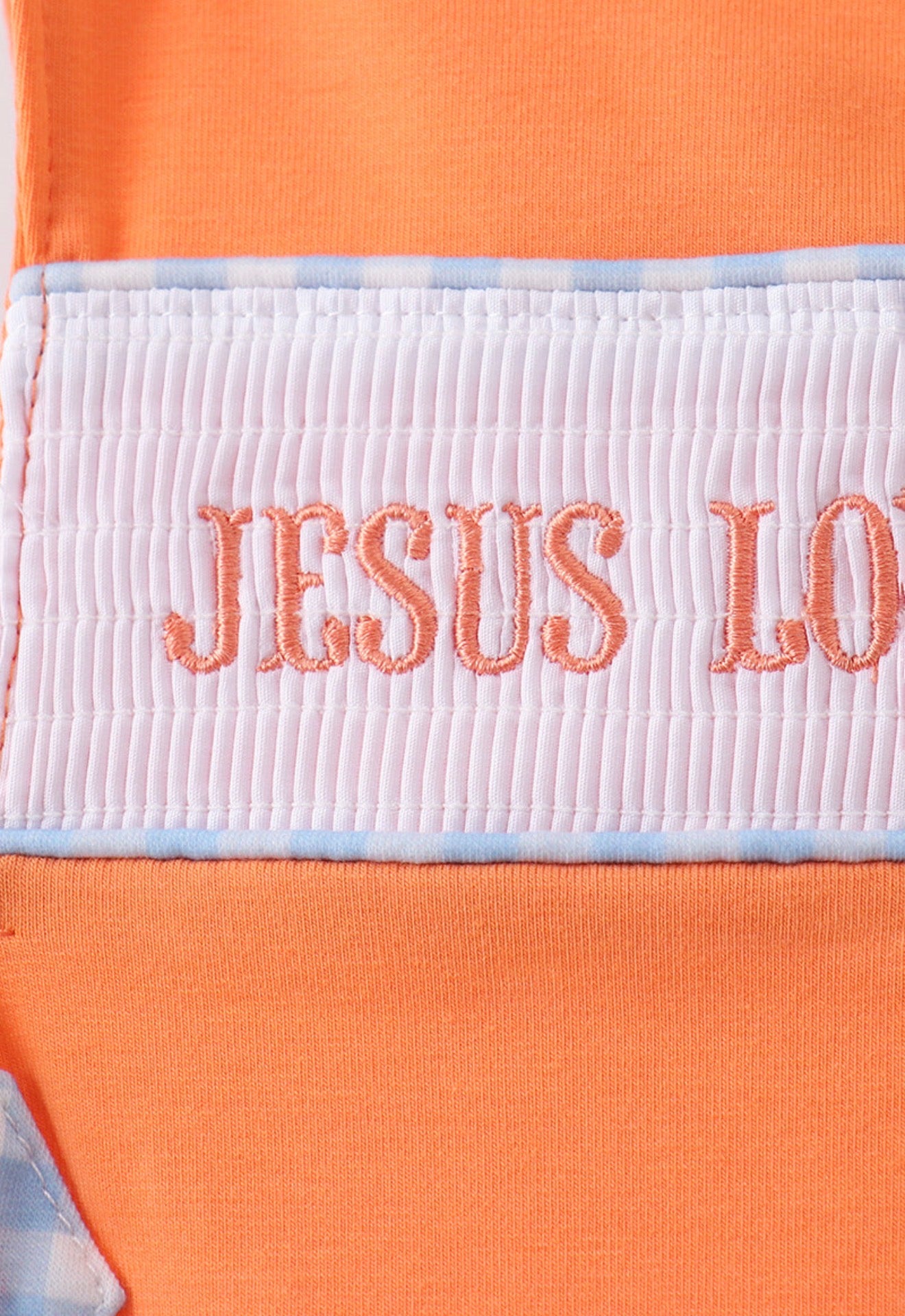 Coral Jesus Loves Me smocked jon-jon