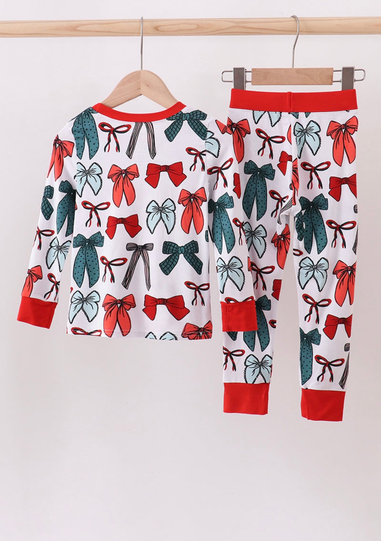 Red Bow Bamboo Girl Pajamas Pants Set