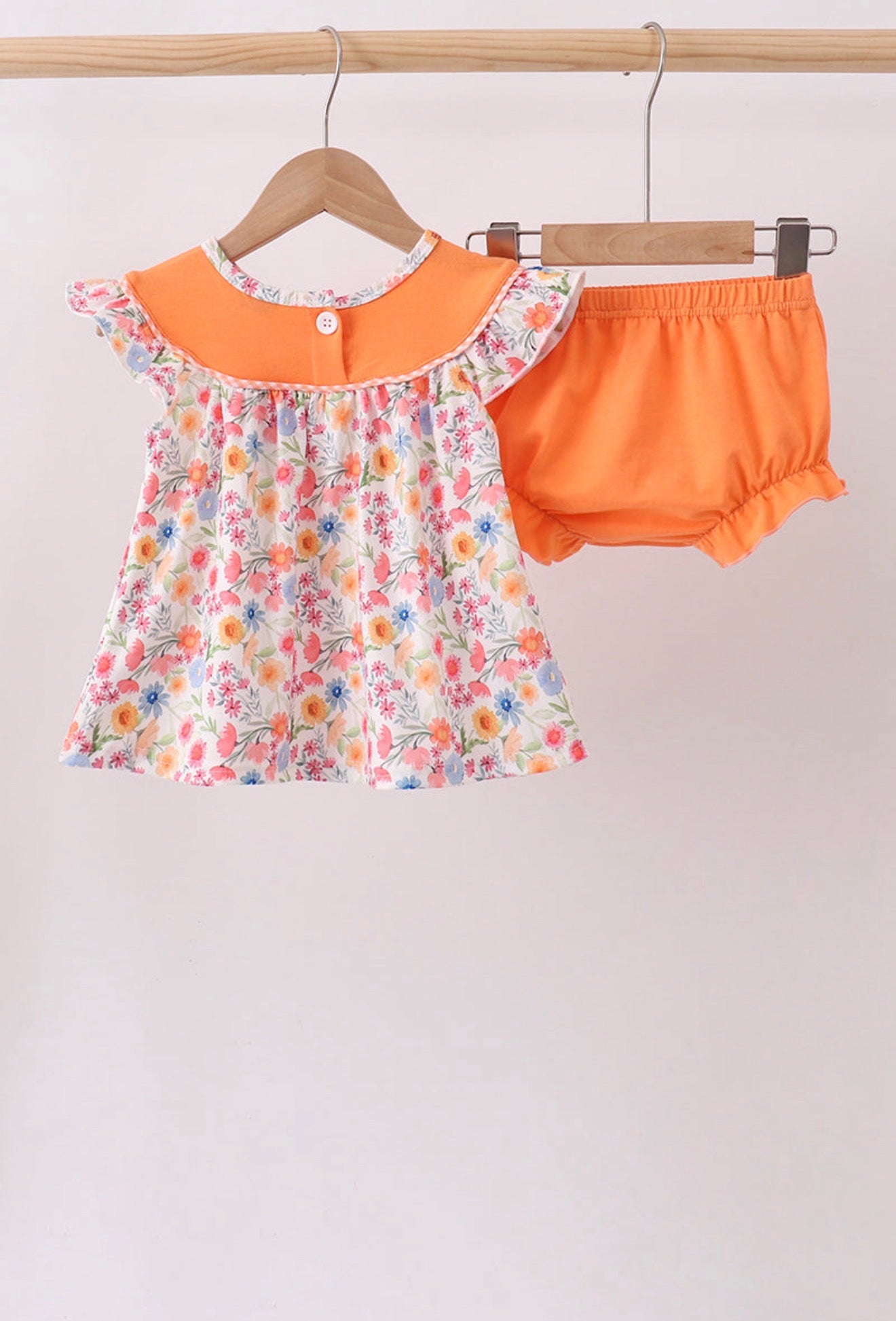 Coral Jesus Loves Me embroidered floral bloomer set