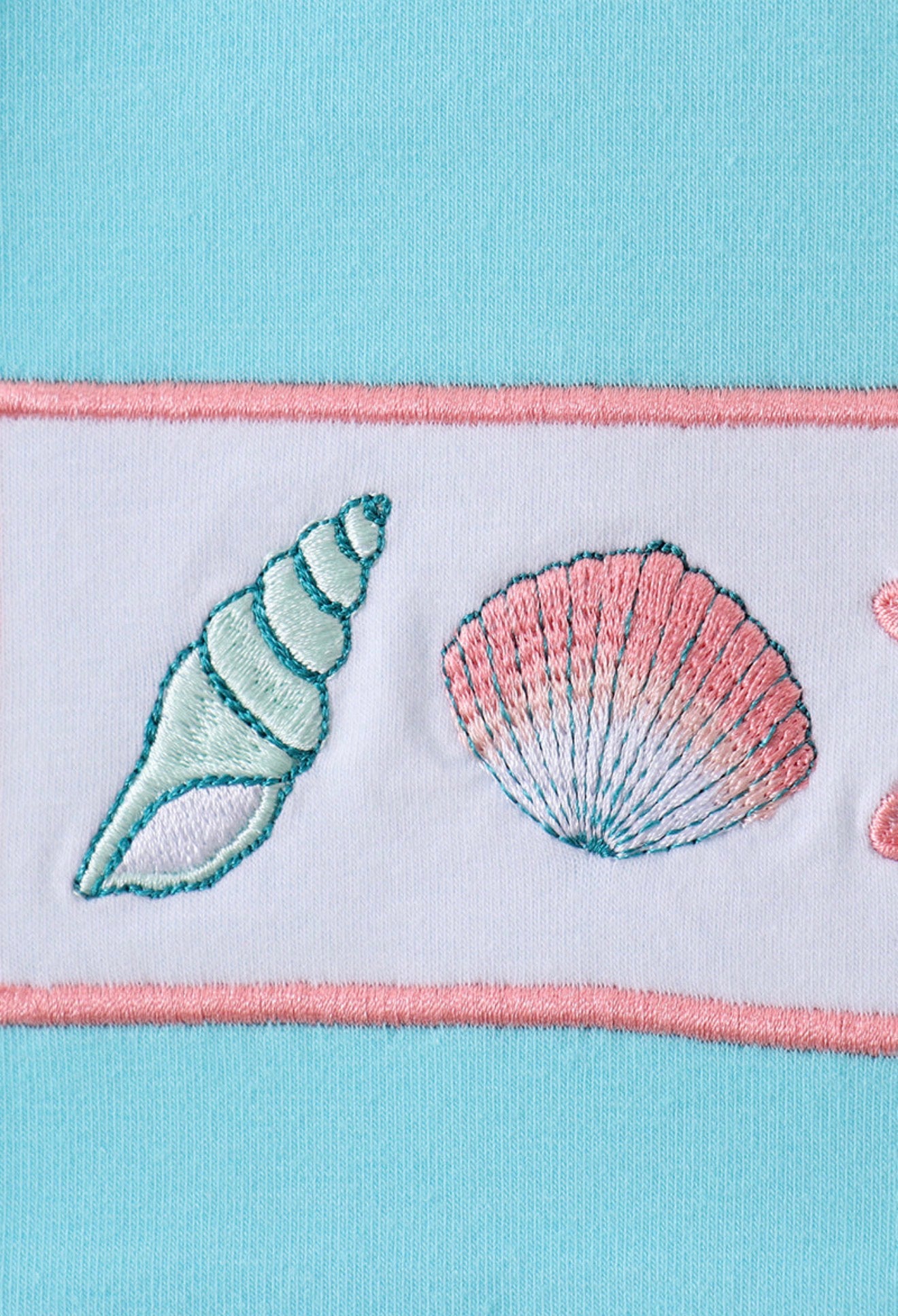 Blue shell starfish embroidery shorts set